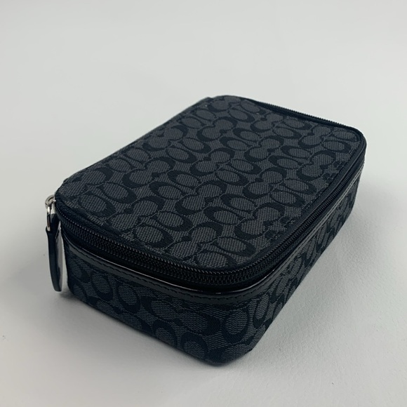 Coach Dark Signature C Jewelry Pouch bag case Gray Black Zip around Compartments - Picture 11 of 12